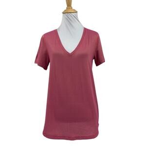 Lululemon T Shirt Womens 8 Pink What The Sport Metallic V Neck Short Sleeve